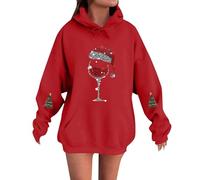 Felpa da donna con cappuccio natalizia da donna felpe oversize da donna con adorabile gnomo grafica confortevole pullover con cappuccio Crazy Dog Lady Felpa, Rosso, XL