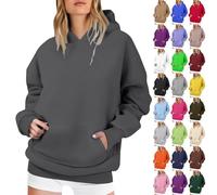 Felpa da donna con cappuccio, oversize, con cappuccio, lunga tinta unita, con tasca a marsupio, con cappuccio, taglie forti, in tinta unita, stile vintage, classico, streetwear Y2K, Blu marino, xxl
