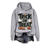 Felpa da donna con cappuccio per Halloween, oversize, per il tempo libero, con stampa di zucche e simpatico spirito Harajuku, vestibilità ampia, stile vintage, per costume di Halloween, grigio., 5XL