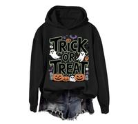 Felpa da donna con cappuccio per Halloween, oversize, per il tempo libero, con stampa di zucche e simpatico spirito Harajuku, vestibilità ampia, stile vintage, per costume di Halloween, Nero , 5XL