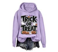 Felpa da donna con cappuccio per Halloween, oversize, per il tempo libero, con stampa di zucche e simpatico spirito Harajuku, vestibilità ampia, stile vintage, per costume di Halloween, Lilla, S