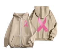 Felpa da donna con cappuccio per il cancro al seno con cappuccio da donna con nastro per la consapevolezza del cancro al seno felpe con cappuccio a maniche lunghe con tasche allenamento mezza felpa da