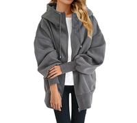 Felpa da donna con cappuccio, taglie grandi, giacca oversize, con cappuccio, Y2K College, a maniche lunghe, con cappuccio, antivento, calda, per le mezze stagioni, sportiva, grigio., L