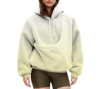 Felpa da donna con cappuccio Teddy, in pile con cappuccio, da donna, oversize, con cappuccio, con tasca per gatti, felpa con gradiente, maglione termico, elegante a maniche lunghe, beige., S