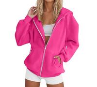Felpa da donna con cappuccio, traspirante, basic, per il tempo libero, Rosa acceso., 3XL
