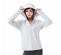 Felpa da donna con cappuccio UPF 50+ protezione solare UV con cerniera verso il basso, a maniche lunghe, per escursionismo, attività all'aperto, corsa, pesca, Grigio, XL