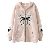 Felpa da donna con cerniera, leggera, con cappuccio, elegante, tinta unita, con cappuccio, con tasche, per adolescenti, ragazze, in cotone, Khaki87, M