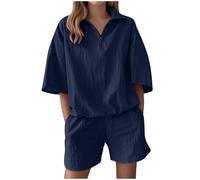 Felpa da donna con collo alto, camicetta a collo alto, con cerniera, a maniche corte, pantaloncini da donna, due pezzi, alla moda, casual, abbigliamento sportivo, camicia larga per interni ed esterni