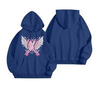 Felpa da donna con fiocco scintillante, maglione lungo con nastro rosa e ali d'angelo, con cappuccio oversize per speranza e solidarietà, Stile H03 Blu, L