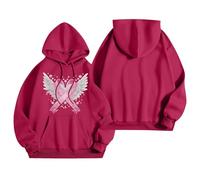 Felpa da donna con fiocco scintillante, maglione lungo con nastro rosa e ali d'angelo, con cappuccio oversize per speranza e solidarietà, Stile H07 rosa acceso, L