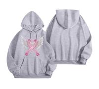 Felpa da donna con fiocco scintillante, maglione lungo con nastro rosa e ali d'angelo, con cappuccio oversize per speranza e solidarietà, Stile H06 Grigio, L
