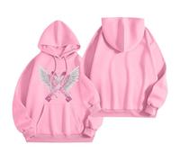 Felpa da donna con fiocco scintillante, maglione lungo con nastro rosa e ali d'angelo, con cappuccio oversize per speranza e solidarietà, Stile H10 Rosa, L