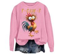 Felpa da donna con gallo dei cartoni animati, divertente maglione con scritta "F-CAW-F", divertente top per il tempo libero in look oversize, Stil_l10 rosa, M