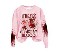 Felpa da donna con grafica sarcastica umorismo pullover morbida stampata camicia I'm Ok It's Not My Blood Halloween Top casual confortevole felpe per le donne UK, rosa, XL