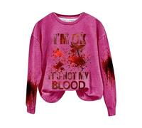Felpa da donna con grafica sarcastica umorismo pullover morbida stampata camicia I'm Ok It's Not My Blood Halloween Top casual confortevole felpe per le donne UK, Rosa acceso, S