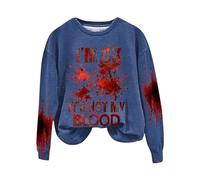 Felpa da donna con grafica sarcastica umorismo pullover morbida stampata camicia I'm Ok It's Not My Blood Halloween Top casual confortevole felpe per le donne UK, Blu, XL