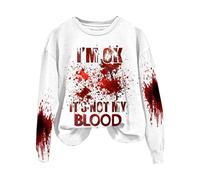 Felpa da donna con grafica sarcastica umorismo pullover morbida stampata camicia I'm Ok It's Not My Blood Halloween Top casual confortevole felpe per le donne UK, bianco, XL