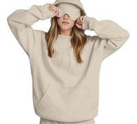 Felpa da donna con maschera per gli occhi integrata, casual, a maniche lunghe, con cappuccio, a maniche lunghe, alla moda, casual, a maniche lunghe, felpa pullover larga (XXL beige)