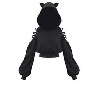 Felpa da donna con orecchie di gatto nero con cappuccio a maniche lunghe Nero XL
