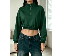 Felpa da donna con orlo elastico a mezza zip, lunghezza corta, casual, per | Il design a mezza zip del colletto alla coreana regola l'apertura liberamente, adatto per viaggi di Natale in strada in
