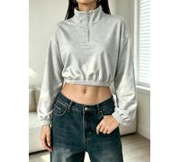 Felpa da donna con orlo elastico a mezza zip, lunghezza corta, casual, per | Il design a mezza zip del colletto alla coreana regola l'apertura liberamente, adatto per viaggi di Natale in strada in