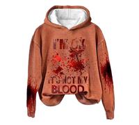 Felpa da donna, con parola grafica, che non è il mio sangue felpa sarcastica Halloween umorismo Pullover con cappuccio morbido stampato camicia per l'inverno e le celebrazioni, arancione, XXL