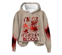 Felpa da donna, con parola grafica, che non è il mio sangue felpa sarcastica Halloween umorismo Pullover con cappuccio morbido stampato camicia per l'inverno e le celebrazioni, cachi., XXL