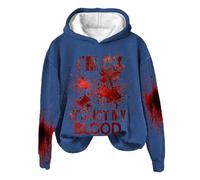 Felpa da donna, con parola grafica, che non è il mio sangue felpa sarcastica Halloween umorismo Pullover con cappuccio morbido stampato camicia per l'inverno e le celebrazioni, blu, XXL
