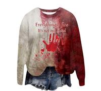 Felpa da donna con scollo rotondo, a maniche lunghe, con motivo sanguinoso, ferita sanguinosa, felpa con cappuccio, per autunno, senza cappuccio, per feste, abbigliamento sportivo, G01 kaki, XL