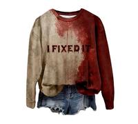 Felpa da donna con scollo rotondo, a maniche lunghe, con motivo sanguinoso, ferita sanguinosa, felpa con cappuccio, per autunno, senza cappuccio, per feste, abbigliamento sportivo, E01 rosso mattone