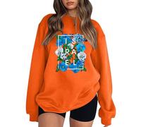 "Felpa da donna con scollo rotondo, arte floreale israeliana, tipografia, Israele " Wander Shirts per donna, Colore: arancione., S