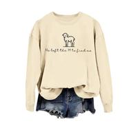 Felpa da donna con scollo rotondo e maniche lunghe "He Left The 99 to Fine Me" con lettere stampate, beige., XL
