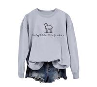 Felpa da donna con scollo rotondo e maniche lunghe "He Left The 99 to Fine Me" con lettere stampate, grigio chiaro., M