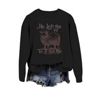 Felpa da donna con scollo rotondo e maniche lunghe "He Left The 99 to Fine Me" con scritta stampata capispalla da donna, Nero , L