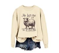 Felpa da donna con scollo rotondo e maniche lunghe "He Left The 99 to Fine Me" con scritta stampata capispalla da donna, beige., XL