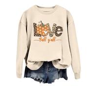 Felpa da donna con scritta autunnale Love Fall Y'all - accogliente maglione con stampa a zucca e leopardata | top casual per la stagione autunnale, Stil_m01 Beige, S