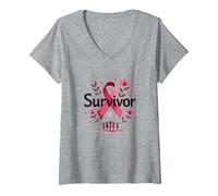 Felpa da Donna con Scritta Breast Cancer Survivor Maglietta con Collo a V, Donna, Grigio Melange, S