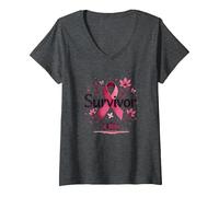 Felpa da Donna con Scritta Breast Cancer Survivor Maglietta con Collo a V, Donna, Grigio Scuro, S