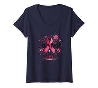 Felpa da Donna con Scritta Breast Cancer Survivor Maglietta con Collo a V, Donna, Navy, S