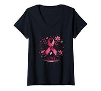 Felpa da Donna con Scritta Breast Cancer Survivor Maglietta con Collo a V, Donna, Nero, S