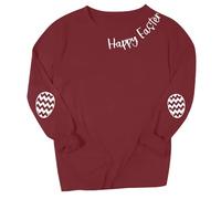 Felpa da donna con scritta "Happy Easter", con stampa di uova di Pasqua, vestibilità ampia, girocollo, vino, L