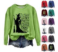 Felpa da donna con scritta in inglese "I'll Get You My Pretty And Your Little Dog Too", per Halloween, costumi di Halloween, a maniche lunghe, pullover alla moda per feste horror, Rosa acceso, M