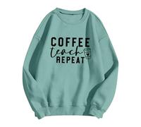 Felpa da donna con scritta insegnante - Coffee Teach Repeat Pullover per educatori | Maglia casual per la vita quotidiana scolastica e il tempo libero, Stil_e05 verde, S