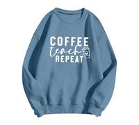 Felpa da donna con scritta insegnante - Coffee Teach Repeat Pullover per educatori | Maglia casual per la vita quotidiana scolastica e il tempo libero, Stil_E03 Blu, S