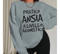 Felpa da donna con spalle scese, parte superiore in cotone con testo in italiano "PRATICO ANSIA A LIVELLO AGONISTICO" Felpa girocollo in puro cotone per la primavera/autunno Felpa girocollo, vestibili
