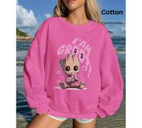 Felpa da donna con spalle scese, top in cotone, grazioso motivo Gru, felpa oversize ampia color rosa rosso con scollo rotondo per la primavera/autunno L,M,S,XL,XS,XXLFumetto,Lettere,Piante,sloganTessu