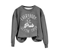 Felpa da donna con stampa artistica "Irish Pub" - Felpa casual pullover top per San Patrizio, Grigio, L