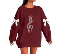 Felpa da donna con stampa brutta, 2025, con stampa natalizia, a maniche lunghe, girocollo, per la vita quotidiana, regali di Natale, vino, 3XL