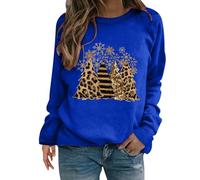 Felpa da donna con stampa brutta, con stampa natalizia con caffè, caramelle, pupazzo di neve, girocollo, maniche lunghe, casual, vestibilità larga, per la vita quotidiana, regali di Natale, Blu, XXL