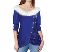 Felpa da donna con stampa brutta e bottoni patchwork tinta unita casual atmosfera natalizia autunno inverno maniche lunghe scollo a V girocollo collo spalle scoperte maglia T per la vita quotidiana